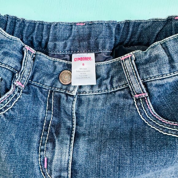 Gymboree Denim Skirt with Blue Pink Embroidery Girls Size 8 Adjustable Waist - Picture 3 of 4